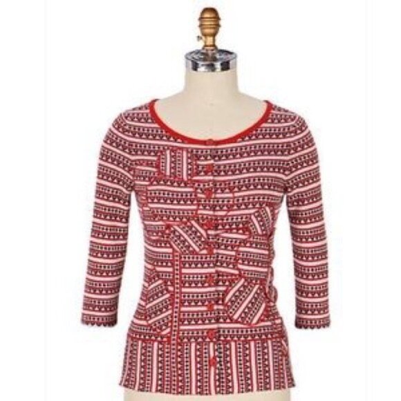 Vintage MOTH Anthropologie Lovelorn Cardigan Red Hearts Sweater, Size S Small XS - Picture 1 of 8